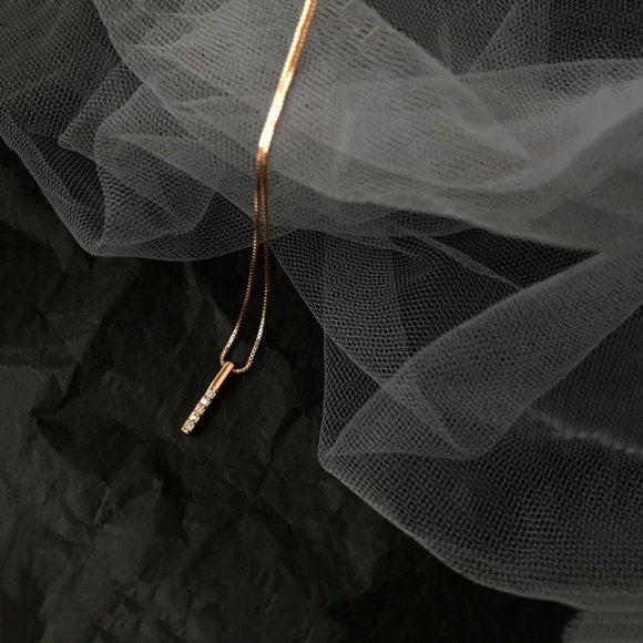 Gold Diamond Strip 925 Sterling Silver Necklace - Picture 10 of 14